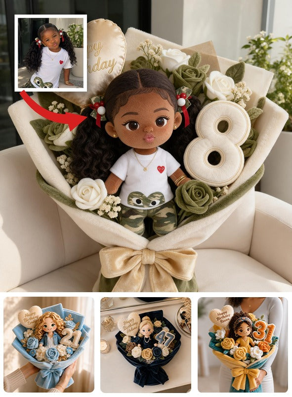 Personalized 8th Birthday Black Little Girl Faux Fur Pillow Bouquet Gift