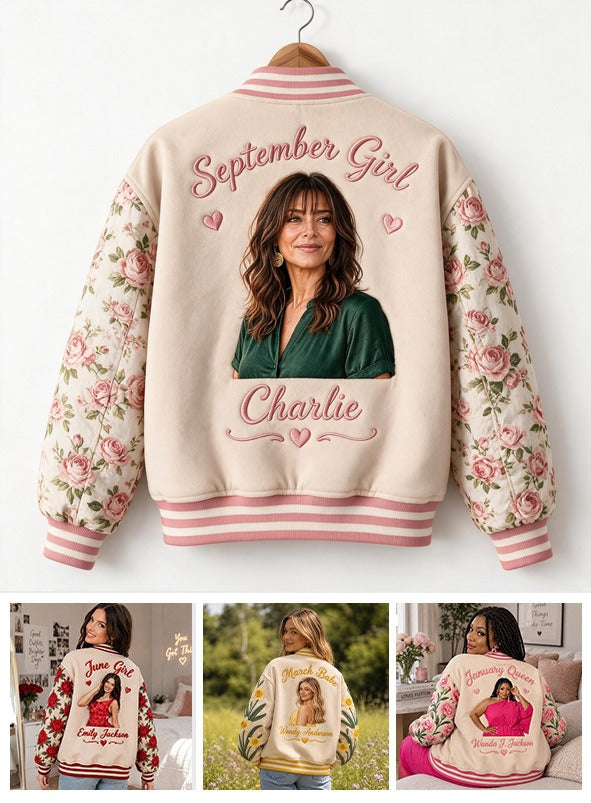 Personalized Middle-Aged Latina Woman Floral Varsity Jacket Mom Grandma Wife Gift