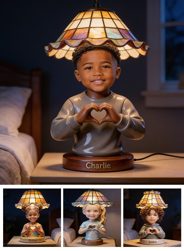 Personalized Black Little Boy Acrylic LED Night Light, Gift for Son Grandson Nephew