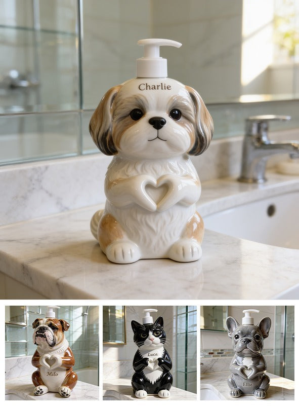 Personalized Fluffy Shih Tzu Soap Dispenser Bathroom Home Decor Gift