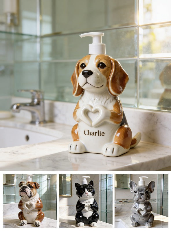 Personalized Adult Tricolor Beagle Soap Dispenser Dog Lover Bathroom Gift