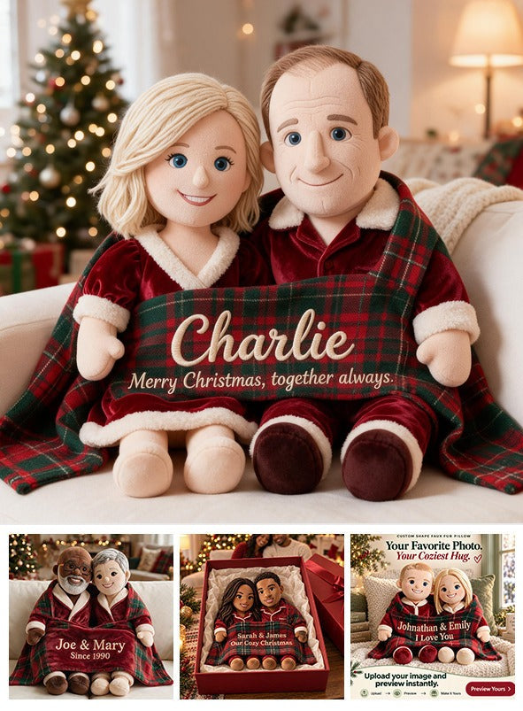 Personalized Christmas Middle-Aged Couple Faux Fur Pillow, Custom Holiday Couple Gift