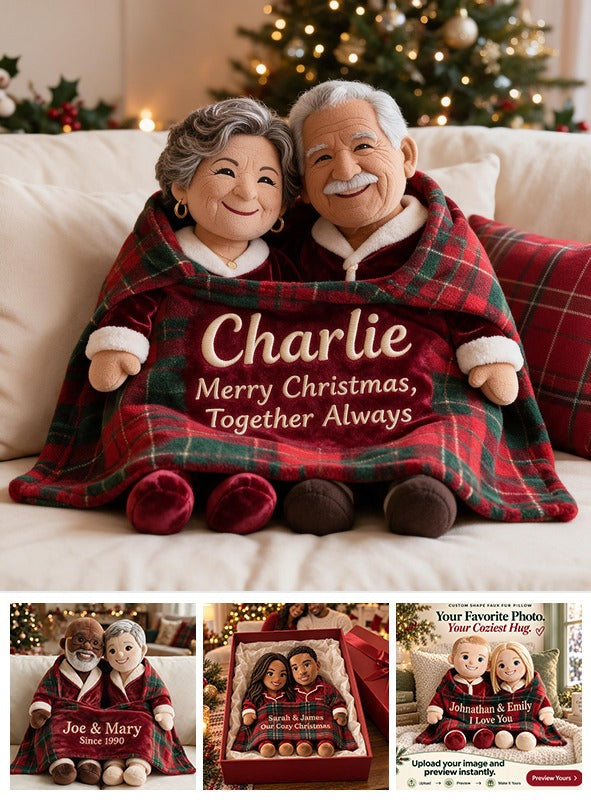 Personalized Christmas Older Latino Couple Faux Fur Pillow, Family Holiday Keepsake Gift