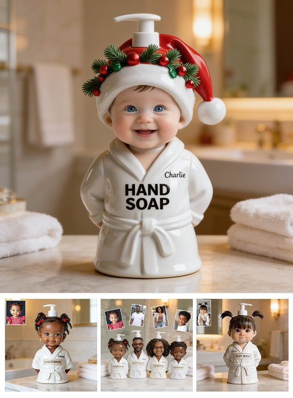 Personalized Christmas Baby Boy Soap Dispenser Festive Bathroom Gift