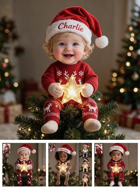 Personalized Christmas Baby Boy LED Light Tree Topper