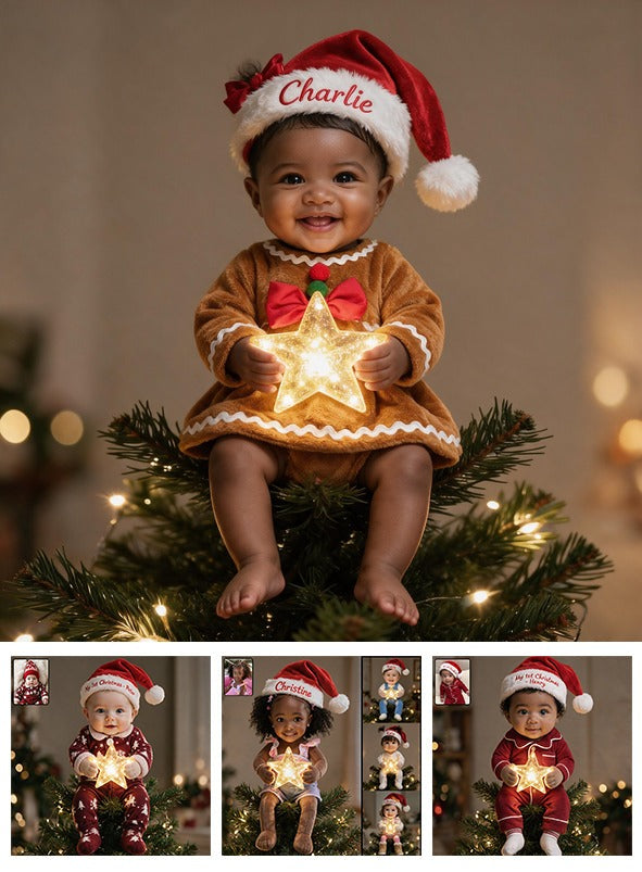 Personalized Christmas Black Christmas Baby Girl Gingerbread Costume LED Tree Topper