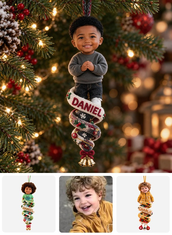 Custom Photo Christmas Black Little Boy Plush Ornament, Son Grandson Nephew Gift