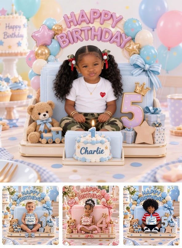 Personalized Birthday Black Little Girl Napkin Holder, Party Table Decor