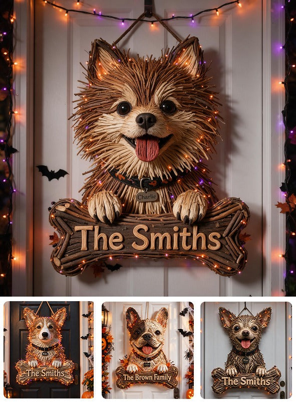 Personalized Halloween Fluffy Golden Tan Pomeranian LED Light Acrylic Sign