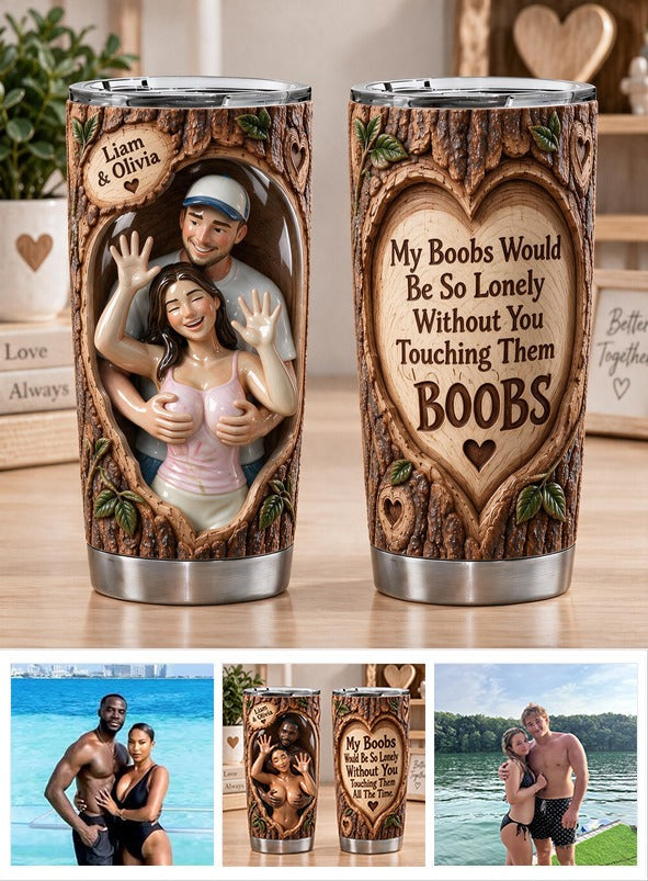 Custom Photo Funny Naughty Latino Couple Tumbler, Husband Wife Gift