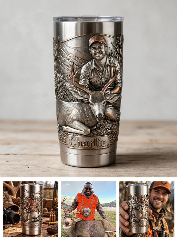 Personalized Latino Hunter with Deer Hunting Tumbler, Gift for Hunters
