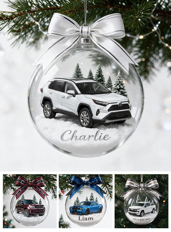 Personalized Christmas White Toyota RAV4 Snow Globe Ornament Car Lover Gift
