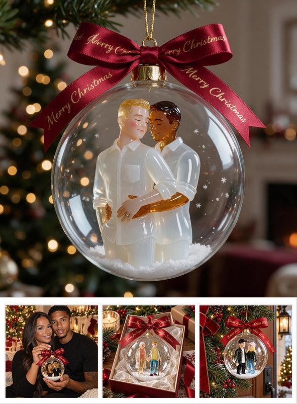 Personalized Christmas Gay Couple Snow Globe Ornament LGBT Holiday Gift
