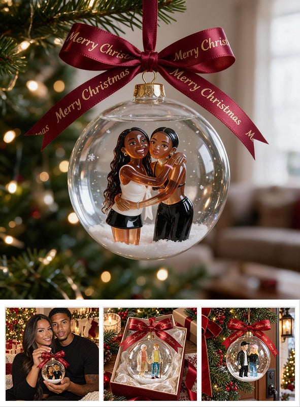 Personalized Christmas Black Lesbian Couple Snow Globe Ornament Holiday Gift