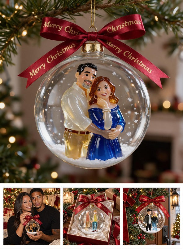 Personalized Christmas Middle-Aged Latino Couple Snow Globe Ornament Gift