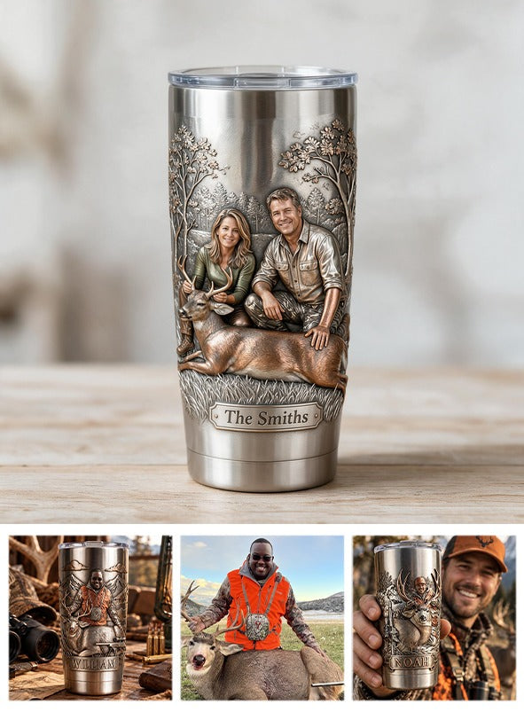 Personalized Custom Photo Middle-Aged Hunting Couple with Deer Tumbler Hunting Gift