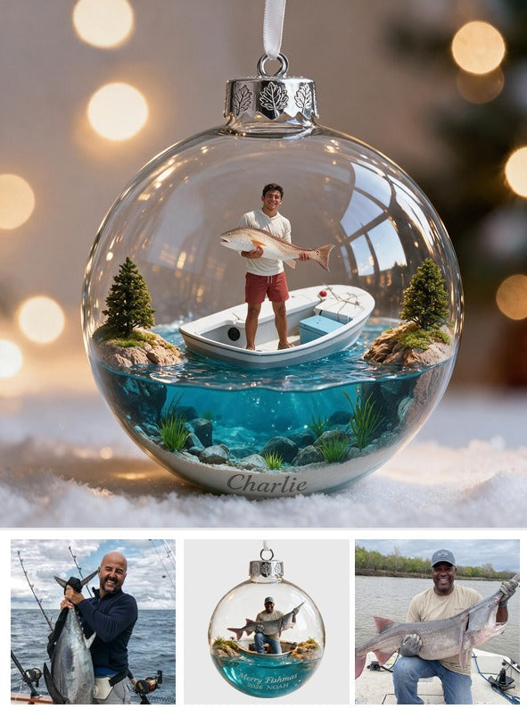 Personalized Christmas Latino Fisherman Fishing Ornament