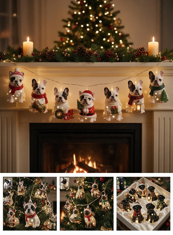 Personalized Custom Photo Christmas Black & White French Bulldog String Lights Holiday Decor
