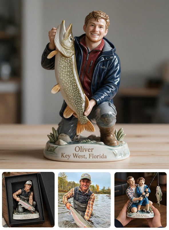 Personalized Custom Photo Fisherman 3D Resin Plaque Fishing Lover Home Decor Gift