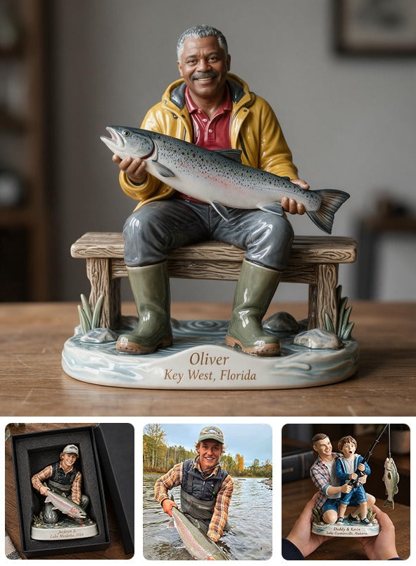 Personalized Custom Photo Middle-Aged Black Fisherman 3D Resin Plaque Fishing Decor Gift