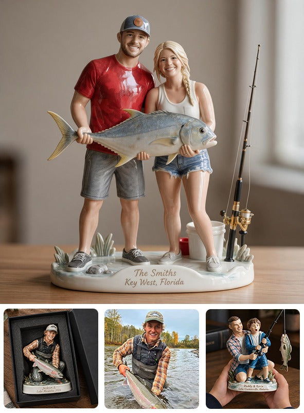 Personalized Custom Photo Fishing Couple 3D Resin Plaque Home Decor Gift