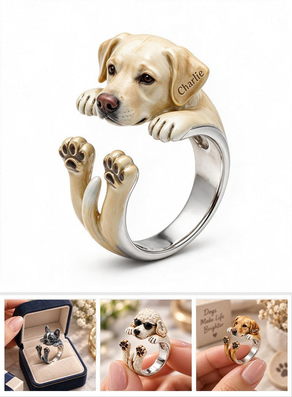 Personalized Adult Yellow Labrador Retriever Adjustable Shaped Ring Dog Lover Gift