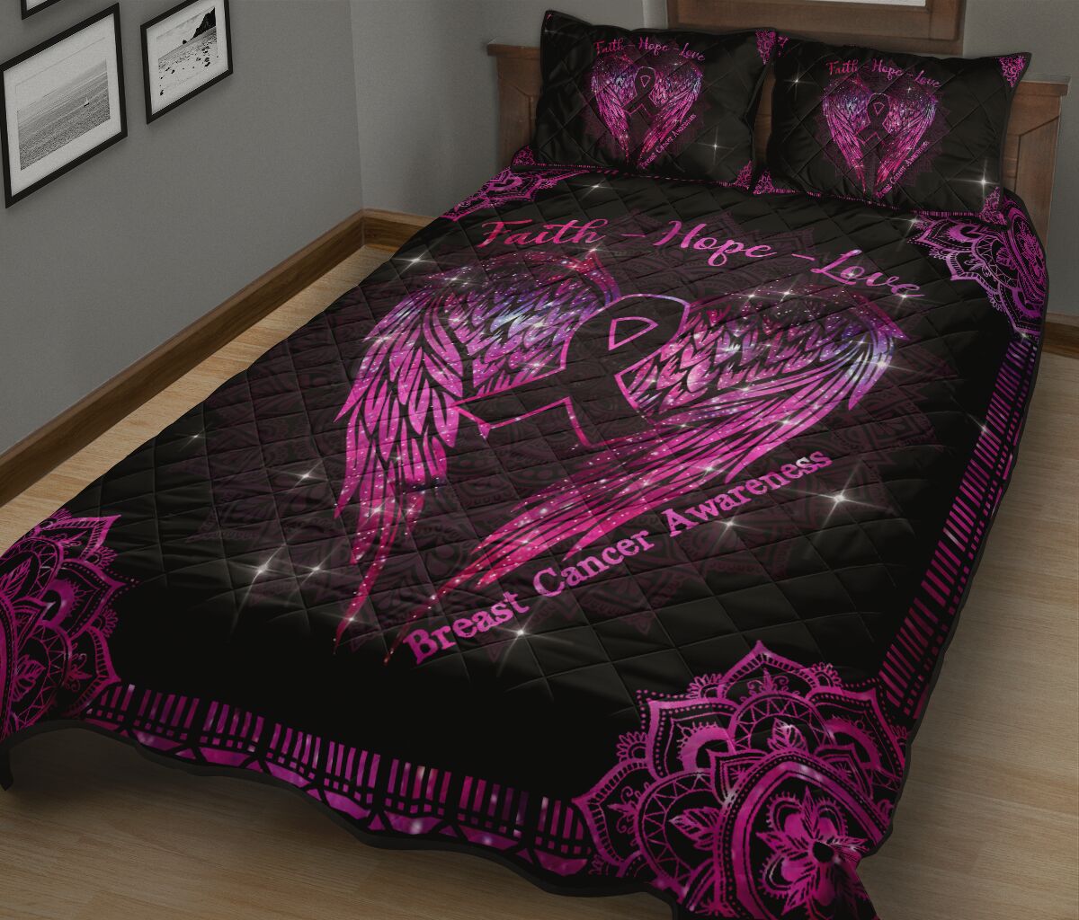 Faith Hope Love Breast Cancer Awareness Quilt Set 0622