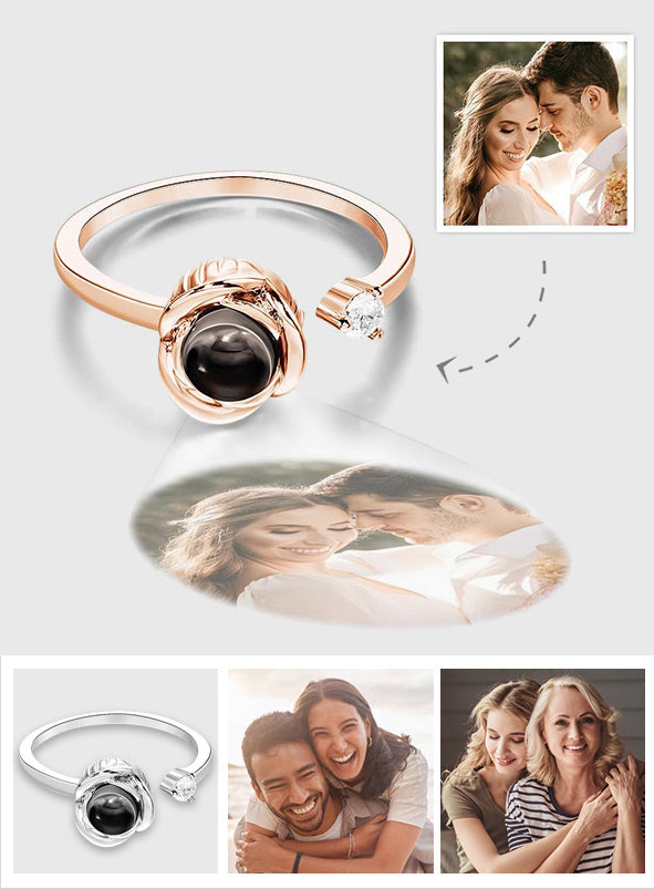 Flower For You - Personalized Photo Open Projection Ring