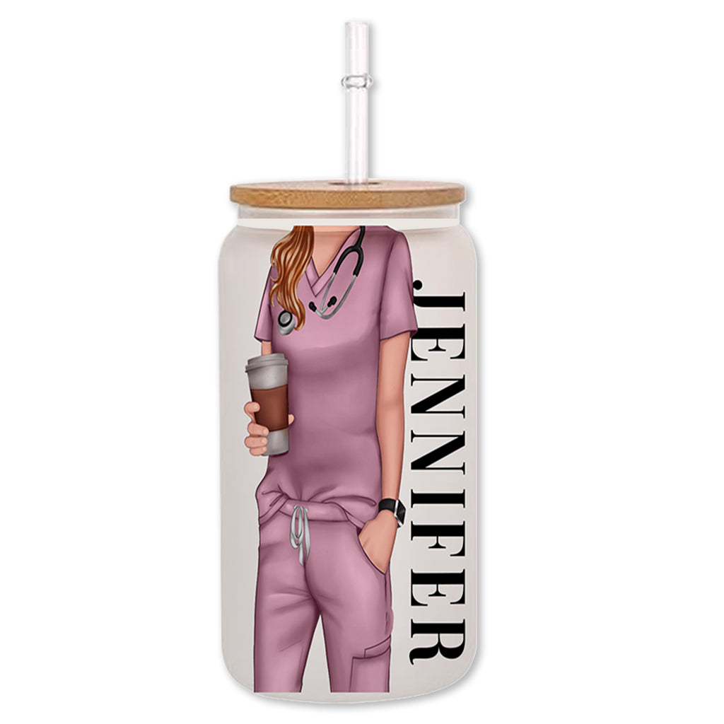 She Works Willingly With Her Hands - Personalized Nurse Can Glass