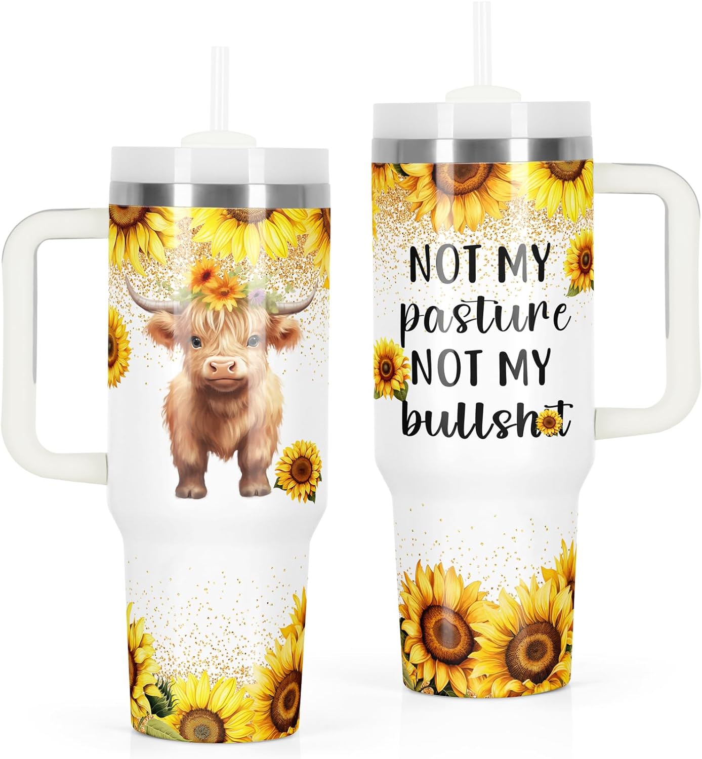 Not My Pasture Not My Problem Highland Cow Tumbler With Handle 0624