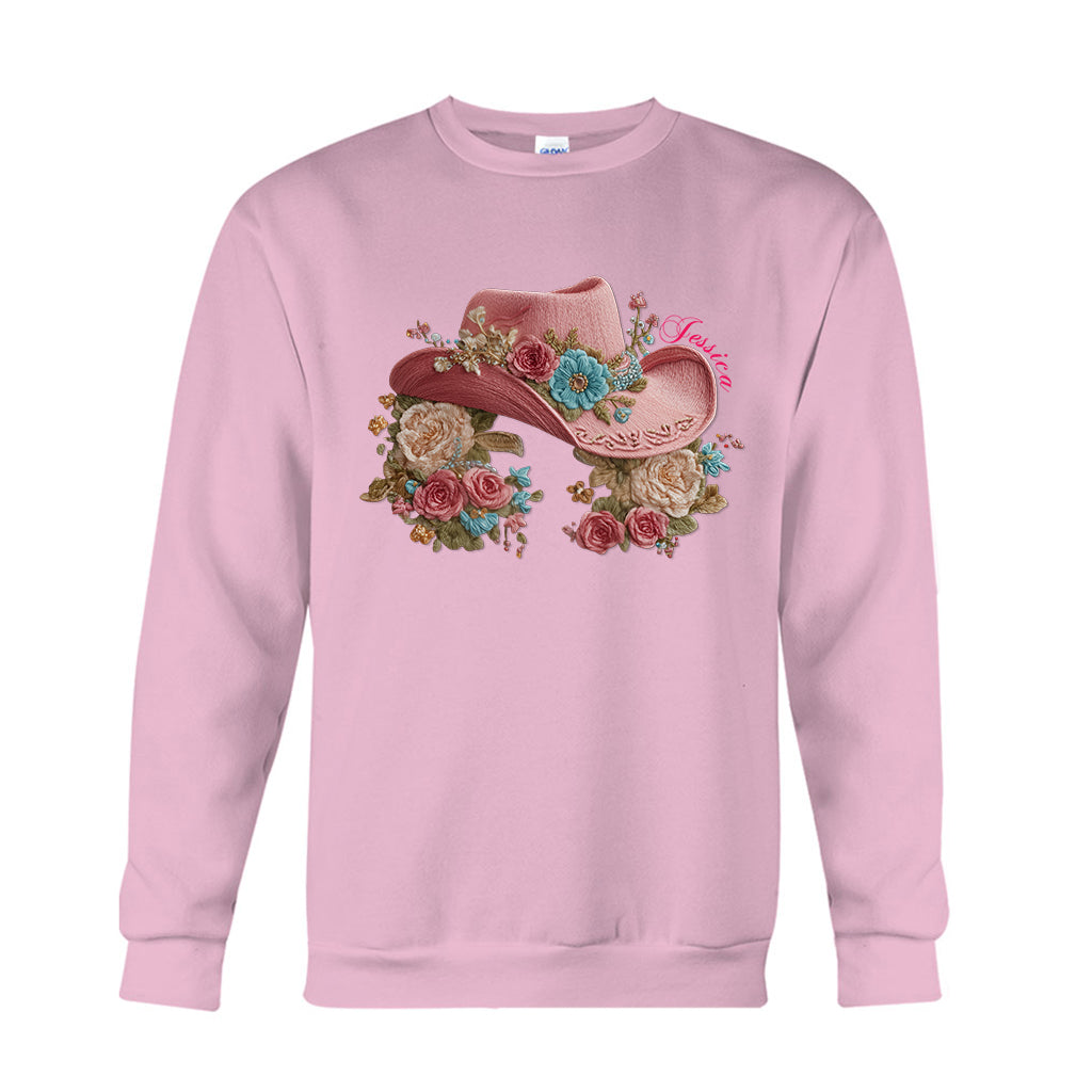 Cowgirl Hat And Flowers - Personalized Cowgirl T-shirt And Hoodie