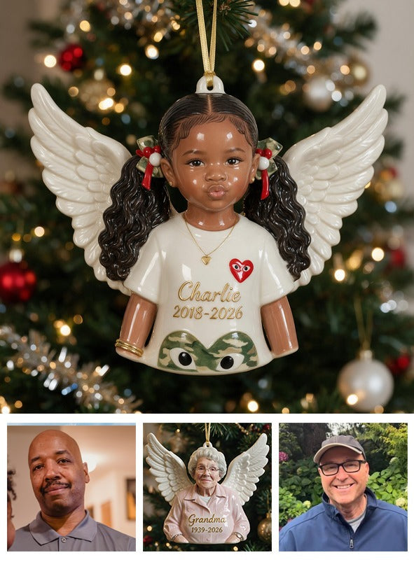 Personalized Christmas Black Little Girl Angel 3D Resin Ornament Memorial Keepsake