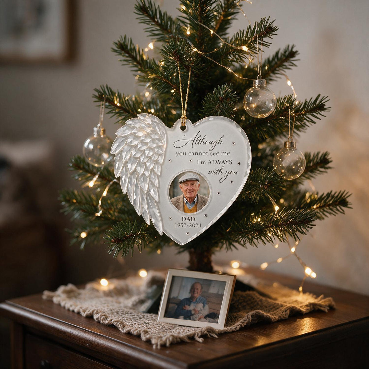 Personalized Heart Angel Wing Memorial Acrylic Ornament - Custom Photo Loss of Dad Sympathy Gift