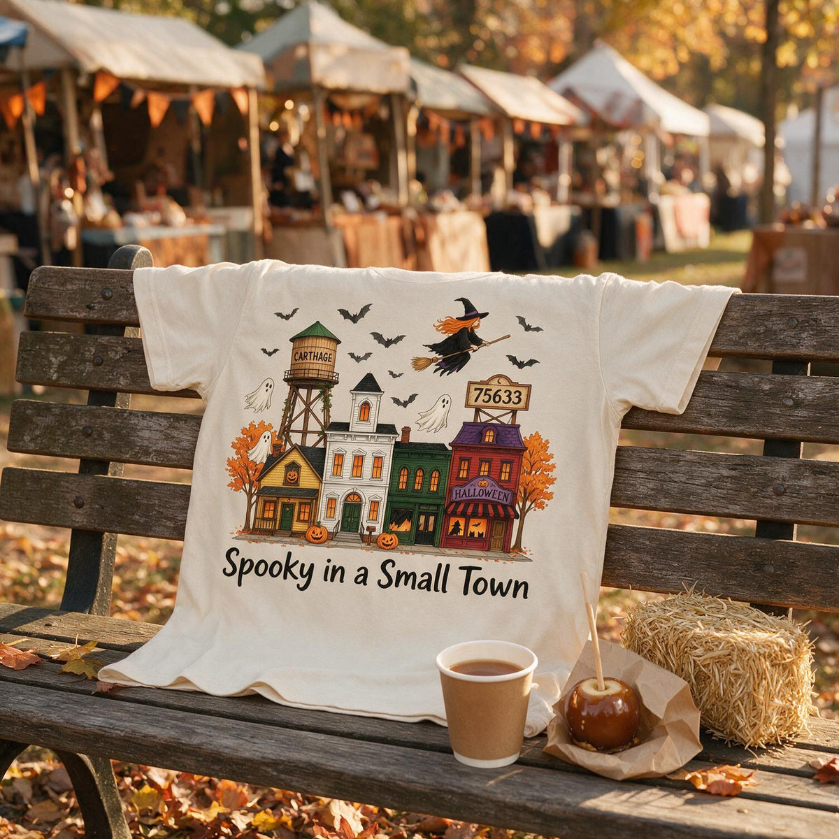 Custom Photo Halloween Spooky Small Town Shirt, Personalized Town Name & Zip Code Fall Tee