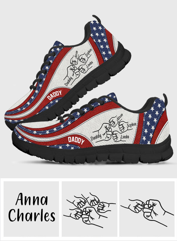 Daddy's Team Fist Bump Amrican Flag - Personalized Father Sneakers