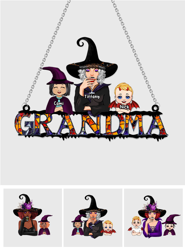 Grandma Halloween - Personalized Grandma Window Hanging Suncatcher Ornament