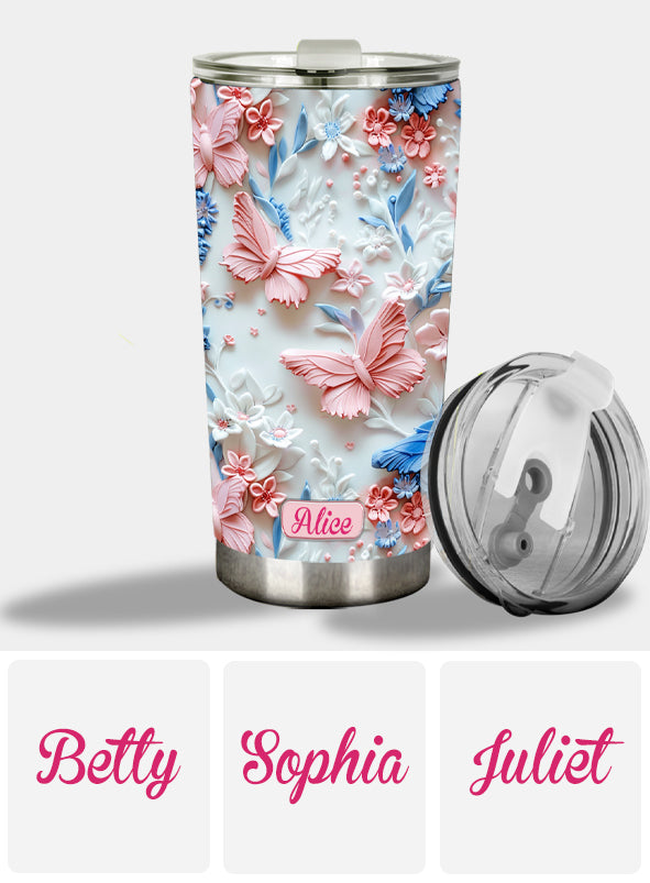 Pink And Blue Butterflies - Personalized Butterfly Tumbler