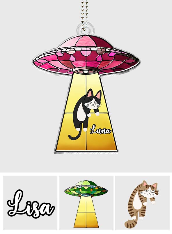 UFO With A Cat - Personalized Cat Custom Shaped Car Ornament