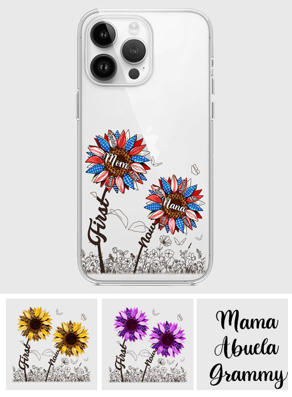 First Mom Now Grandma Sunflower Version - Personalized Grandma Clear Phone Case