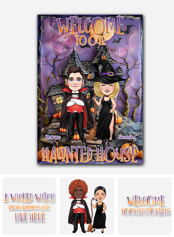 Welcome To Our Haunted House - Personalized Witch Rectangle Metal Sign