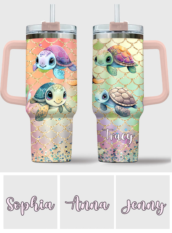 Cute Turtles - Personalized Turtle Tumbler With Handle