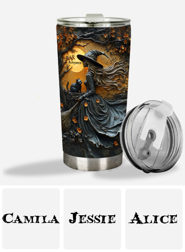 Beautiful Witch & Her Black Cat - Personalized Witch Tumbler
