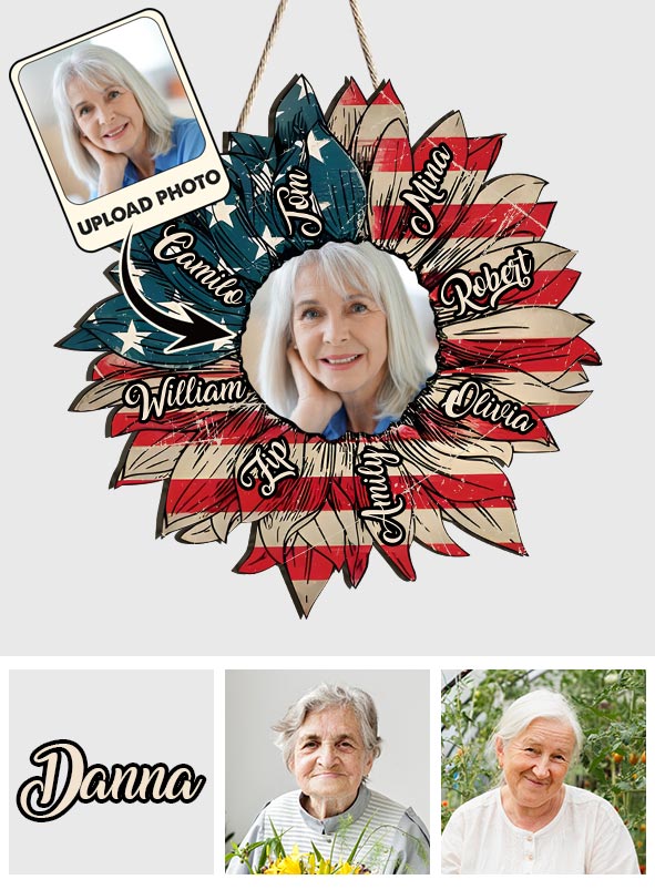 Grandma 4th Of July Sunflower - Personalized Grandma Custom Shaped Wood Sign