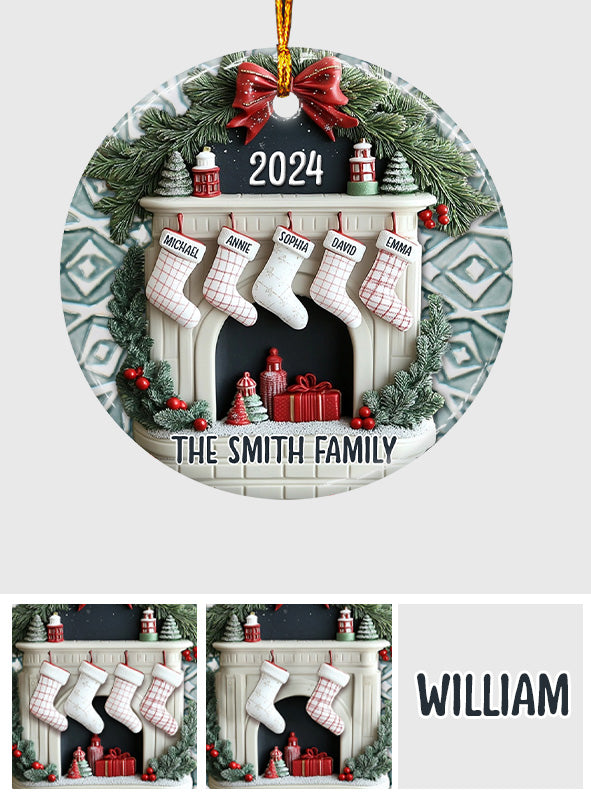 Fireplace Family Socks - Personalized Family Ceramic Circle Ornament