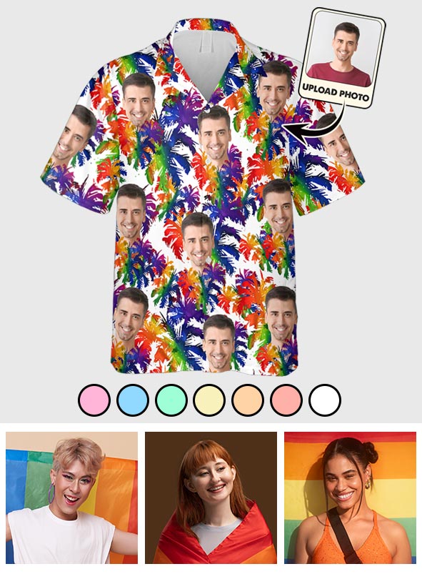 Colorful Palm Leaves Pride - Personalized LGBT Support Hawaiian Shirt