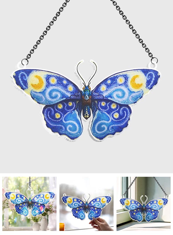 Van Gogh Starry Night Butterfly - Butterfly Window Hanging Suncatcher Ornament