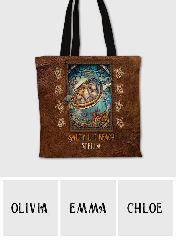 Salty Lil Beach - Personalized Turtle All-Over Print Canvas Tote Bag