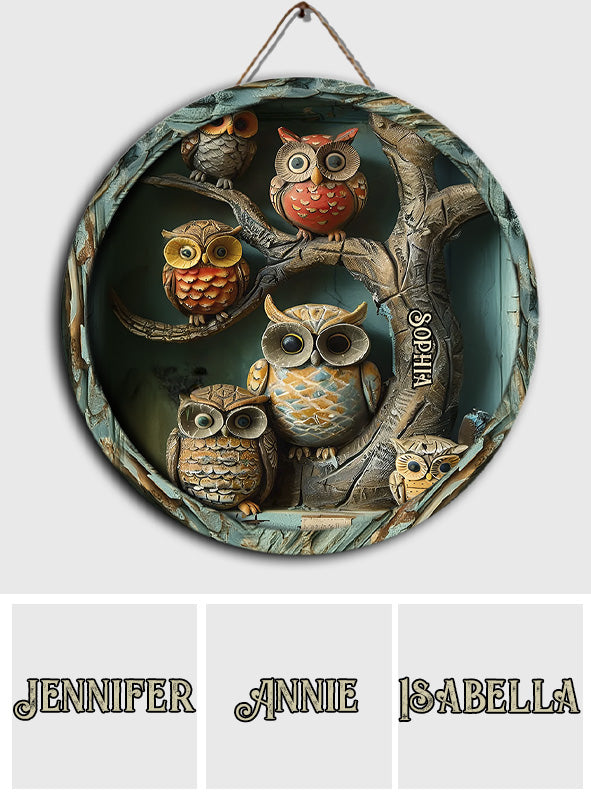 Vintage Owl - Personalized Owl Round Wood Sign