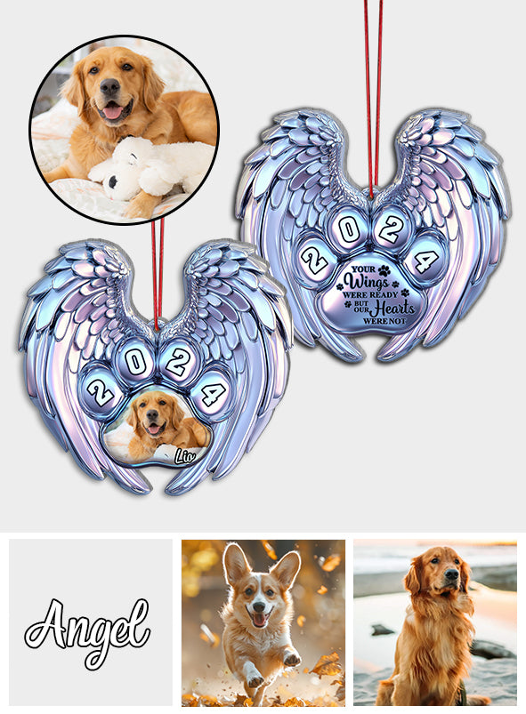 Your Wings Were Ready But My Heart Were Not - Personalized Dog Shaped Aluminium Ornament (Print On Both Side)