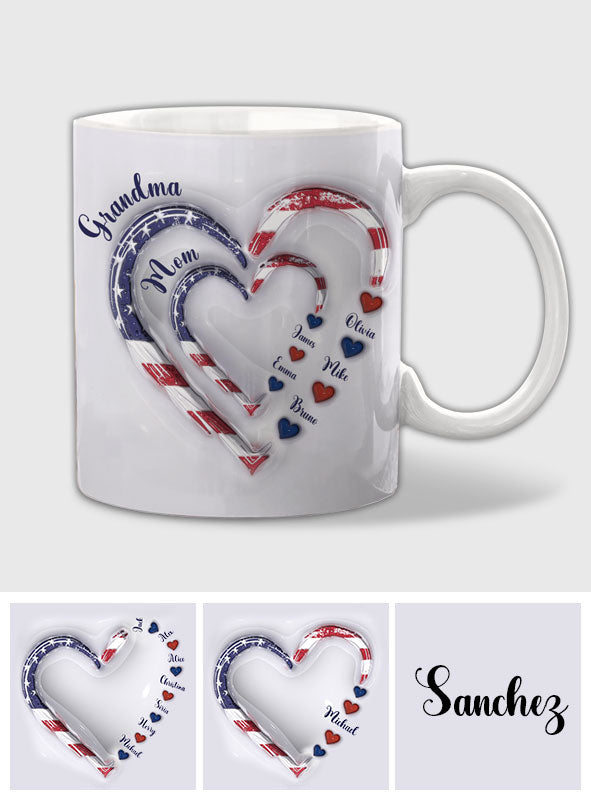 4th Of July Grandma's Hearts - Personalized Grandma Mug